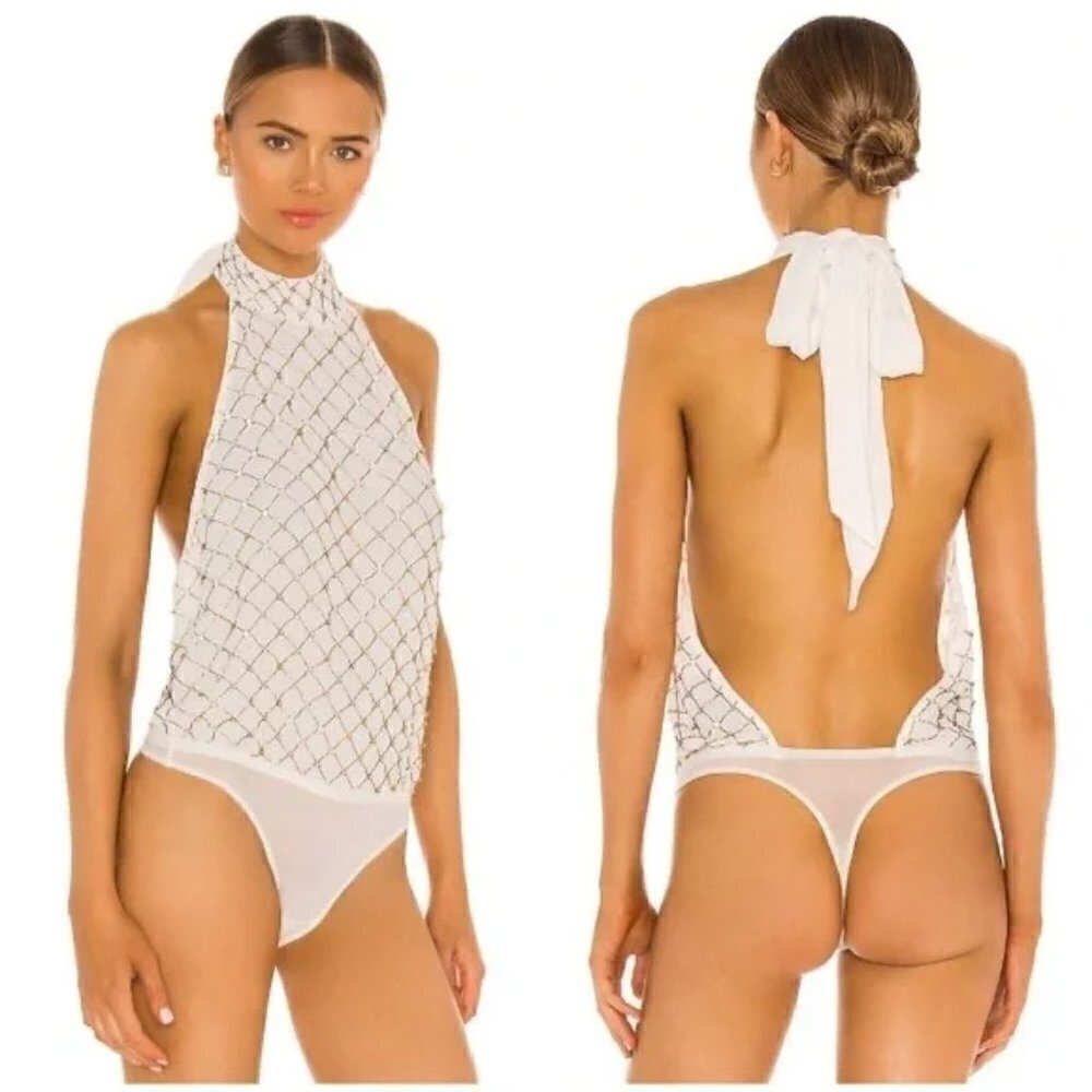 Free People Bling Bling Cha Ching Ivory Bodysuit/Top New Size Large - Picture 4 of 17